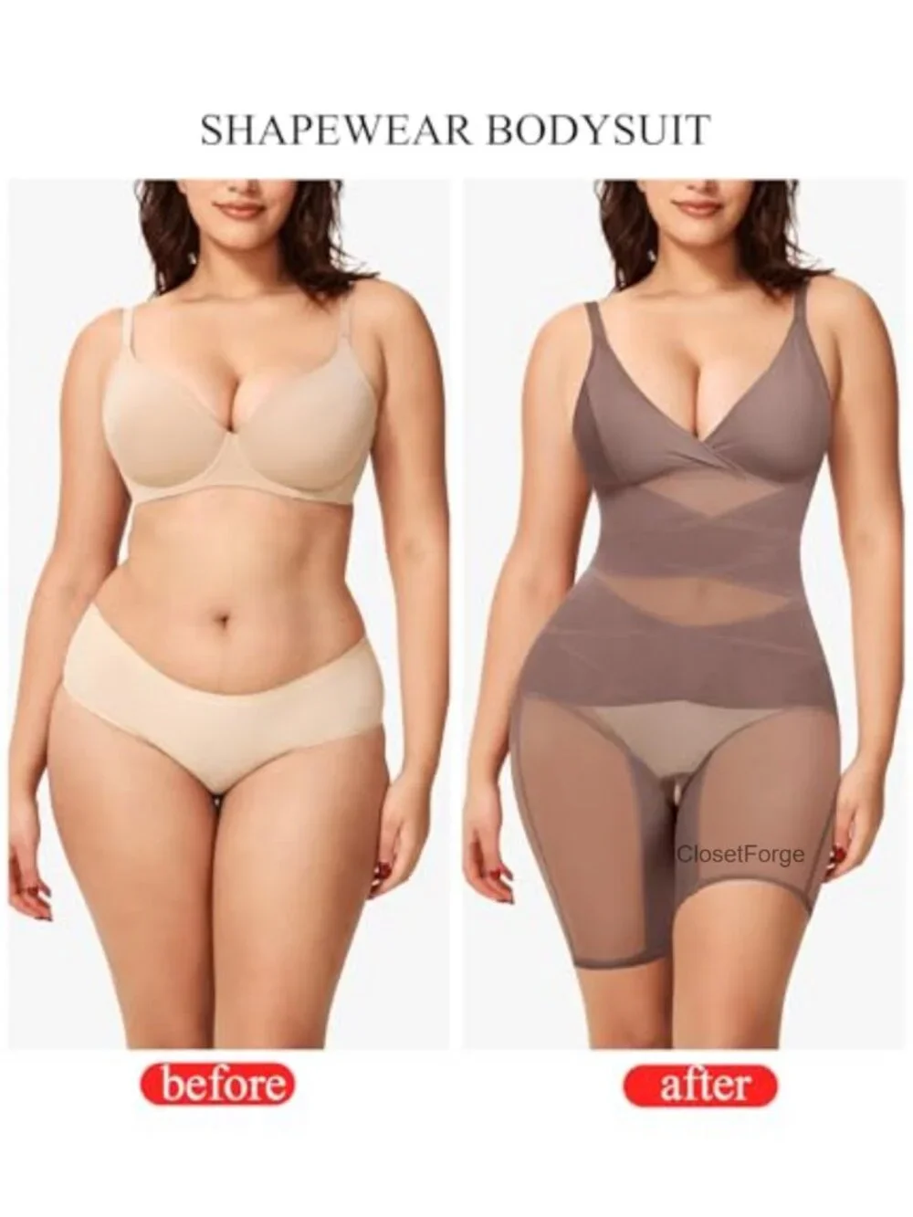 Women's Tummy Control Shapewear Bodysuit with Built in Bra, Butt Lifter,